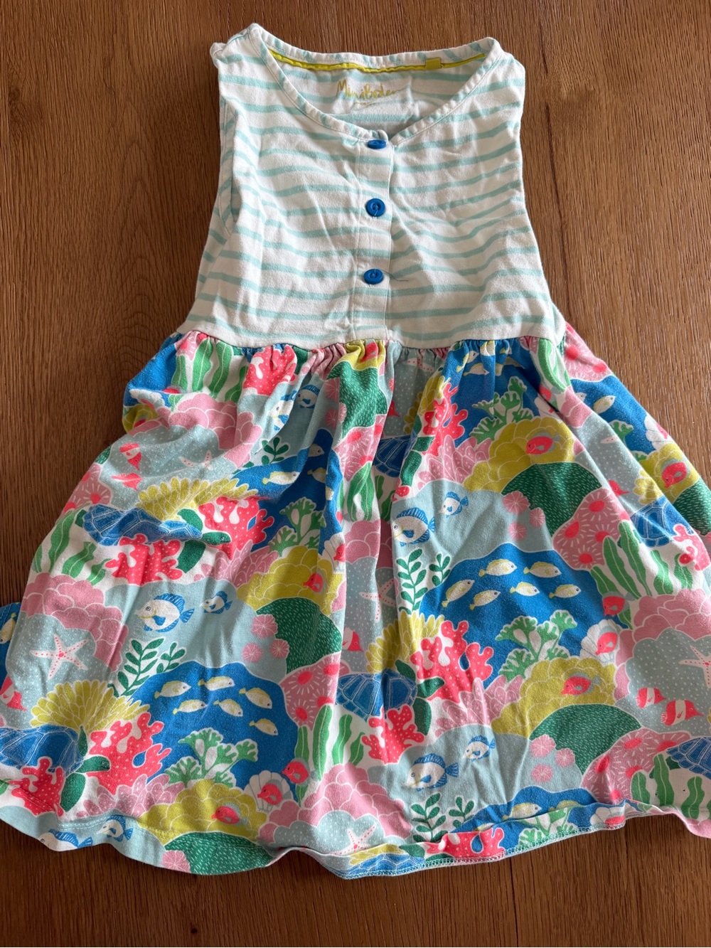 Mini Boden Girls' Sleeveless Ocean Print Dress - Aqua, Blue & Multicolor
